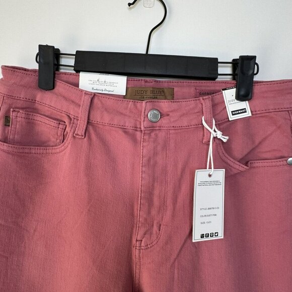 Judy Blue High-Waisted Jeans Crochet Patchwork Knee Pink Mauve Sz 13 31 NWT - Picture 5 of 5